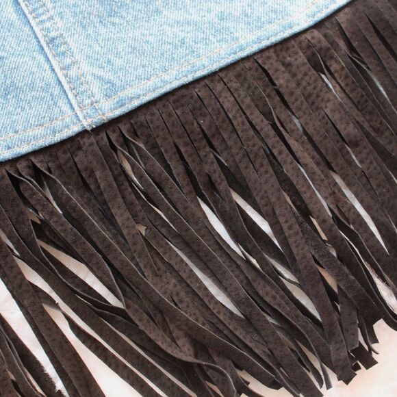 Vintage 90's D'Mode Classix Denim Skirt with Fringe - Picture 8 of 16